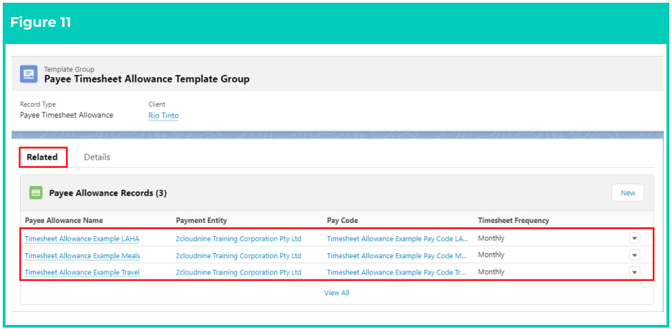 Screenshot from QRG Create a Payee Timesheet Allowance Template Group