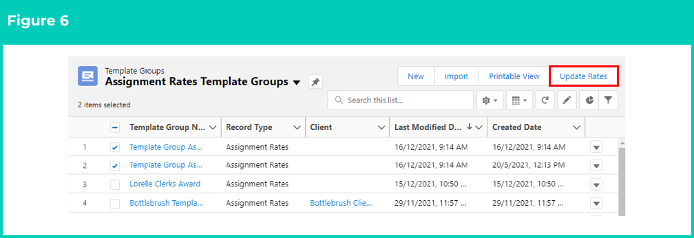 Figure 6: screenshot for QRG Update Rates Automation - Assignment Rate Template Groups