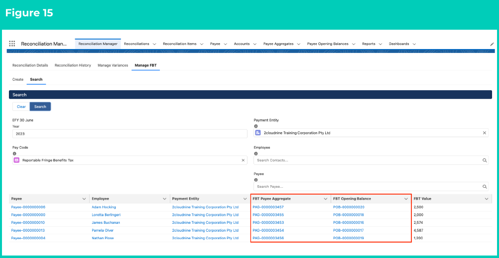 Figure 15: screenshot for QRG Manage FBT