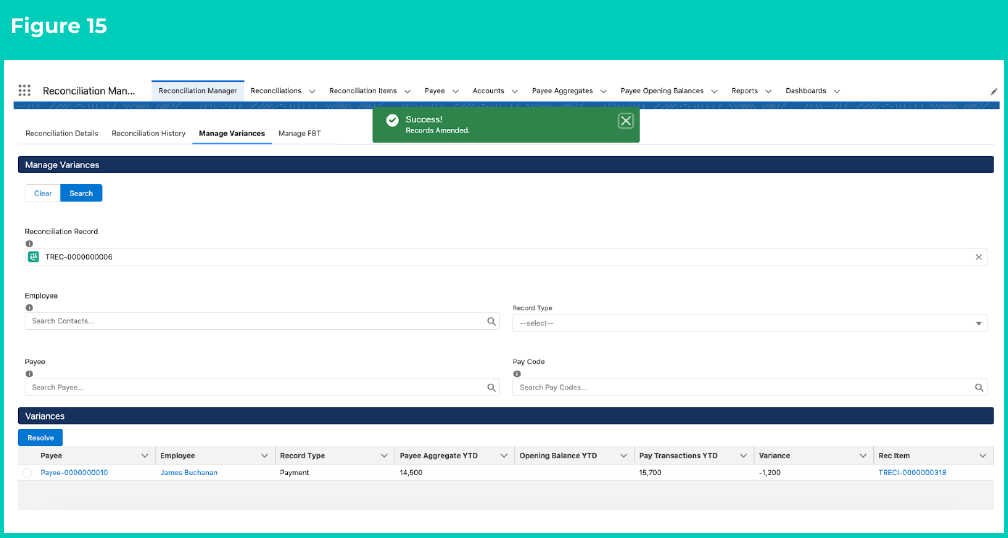 Figure 15: screenshot for QRG Resolving Failed Reconciliation Results
