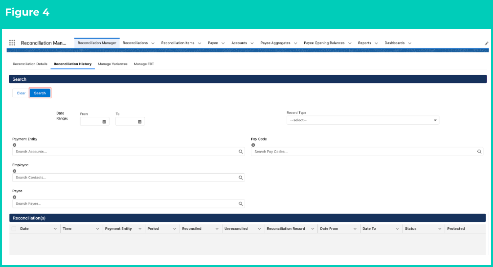 Figure 4: screenshot for QRG Review Reconciliation History (Results)