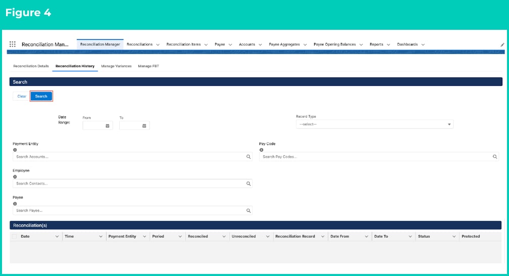 Figure 4: screenshot for QRG Review Reconciliation History (Results)