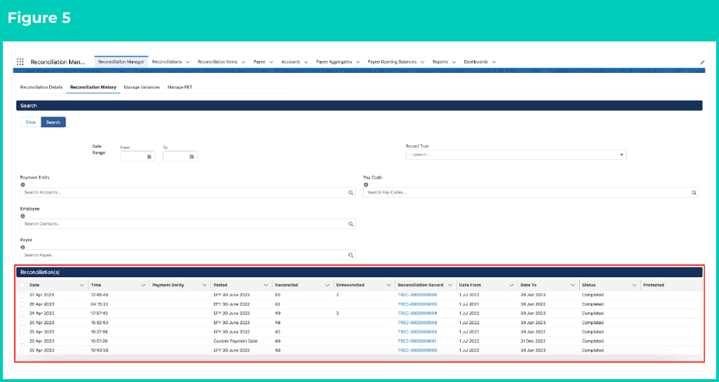 Figure 5: screenshot for QRG Review Reconciliation History (Results)