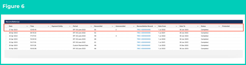 Figure 6: screenshot for QRG Review Reconciliation History (Results)
