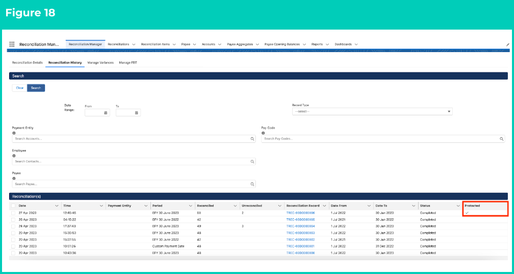 Figure 18: screenshot for QRG Review Reconciliation History (Results)