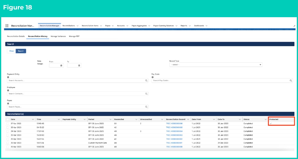 Figure 18: screenshot for QRG Review Reconciliation History (Results)