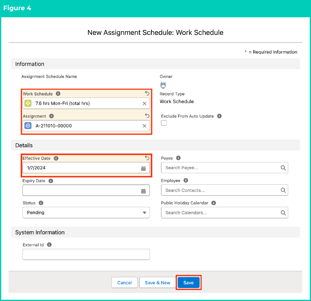 Figure 4: screenshot for QRG Create and Manage Assignment Schedules