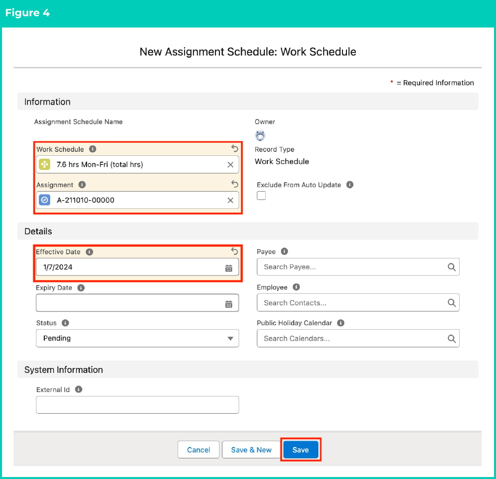 Figure 4: screenshot for QRG Create and Manage Assignment Schedules
