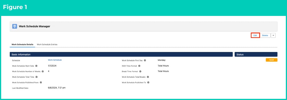 Figure 1: screenshot for QRG Create and Manage Shift Records