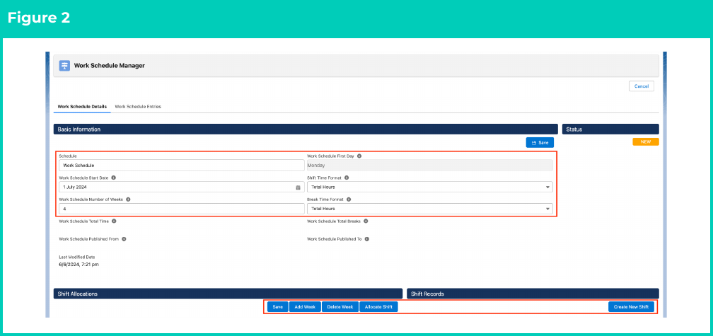 Figure 2: screenshot for QRG Create and Manage Shift Records