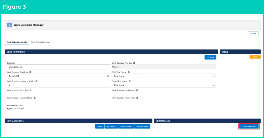 Figure 3: screenshot for QRG Create and Manage Shift Records