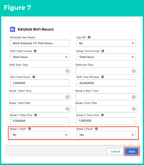 Figure 7: screenshot for QRG Create and Manage Shift Records