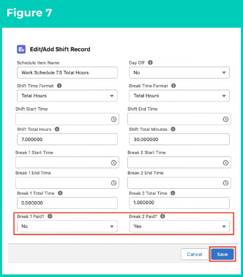 Figure 7: screenshot for QRG Create and Manage Shift Records