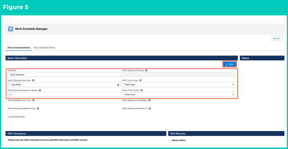 Figure 5: screenshot for QRG Create and Open Work Schedules