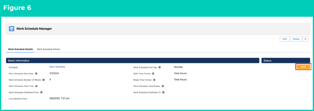 Figure 6: screenshot for QRG Create and Open Work Schedules