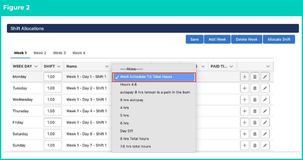 Figure 2: screenshot for QRG Manage Shift Allocations