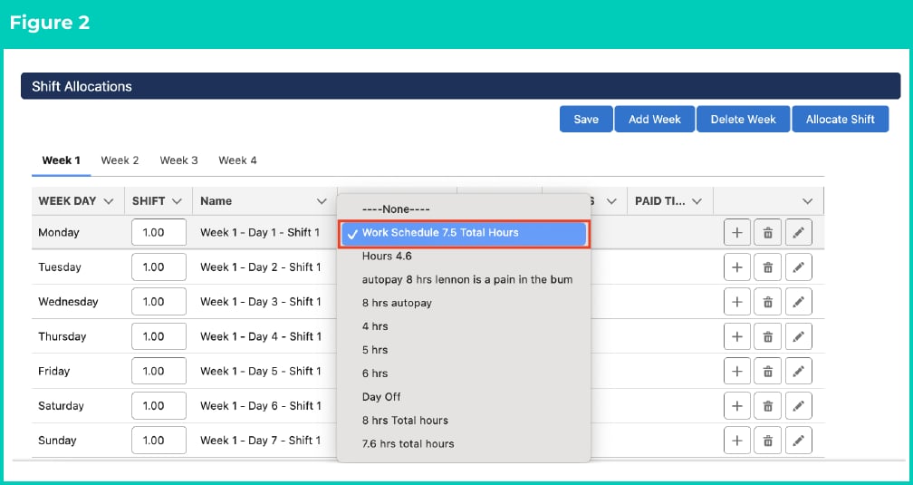 Figure 2: screenshot for QRG Manage Shift Allocations