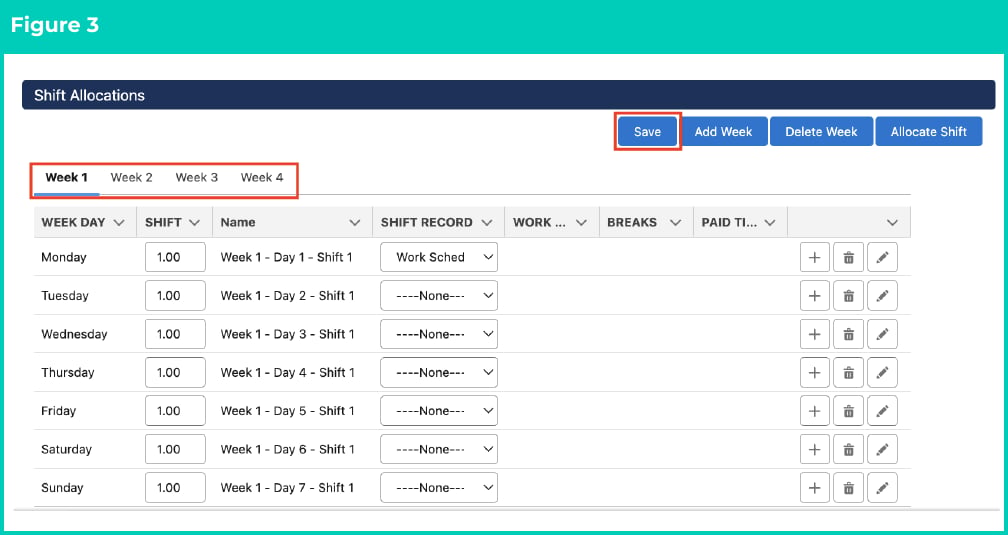 Figure 3: screenshot for QRG Manage Shift Allocations