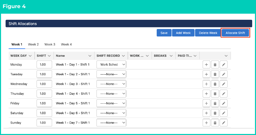 Figure 4: screenshot for QRG Manage Shift Allocations