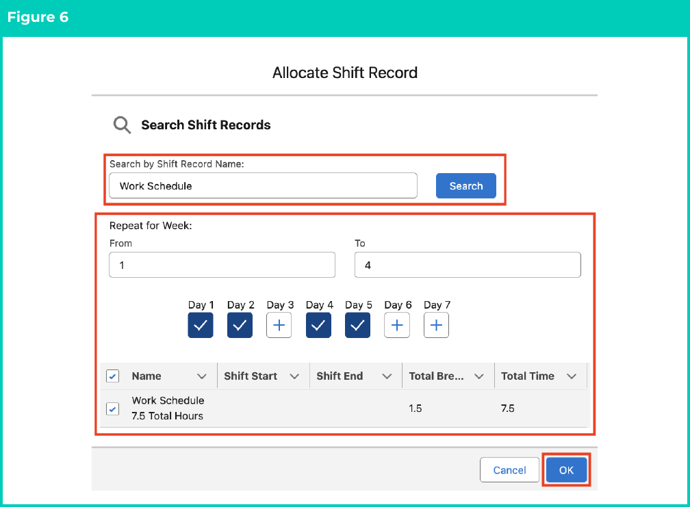 Figure 6: screenshot for QRG Manage Shift Allocations