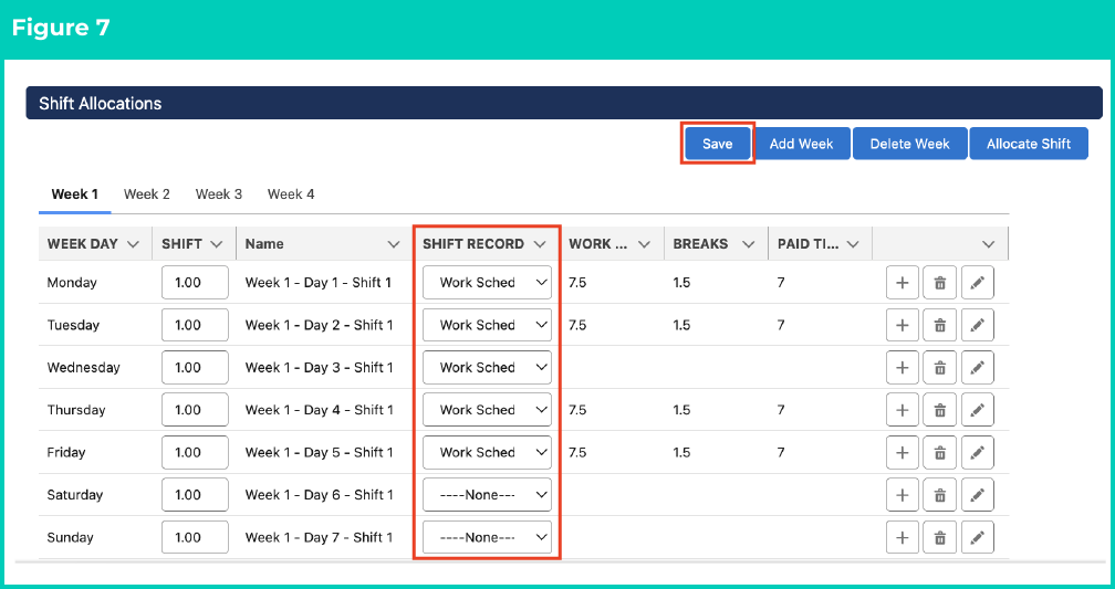 Figure 7: screenshot for QRG Manage Shift Allocations