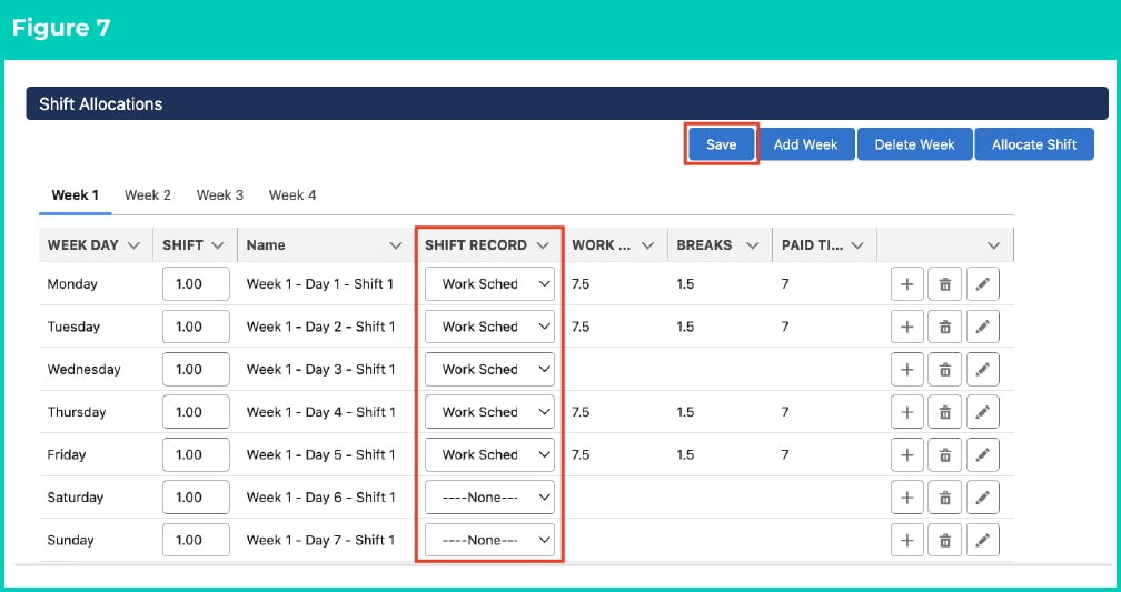 Figure 7: screenshot for QRG Manage Shift Allocations