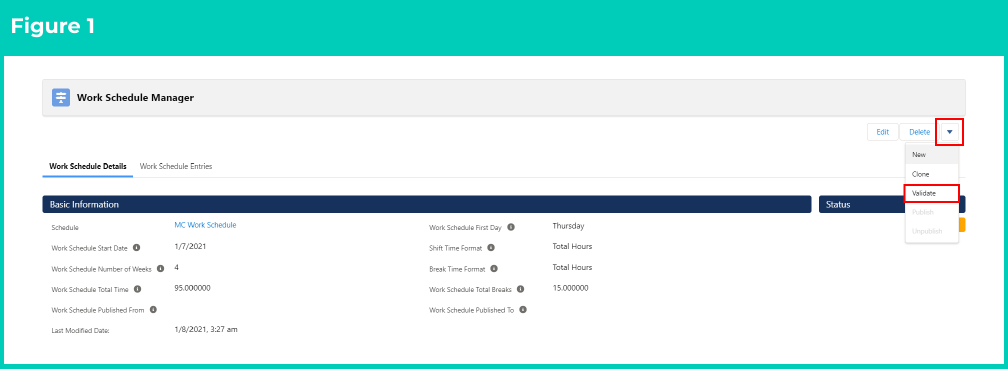 Figure 1: screenshot for QRG Validate, Publish and Unpublish Work Schedules
