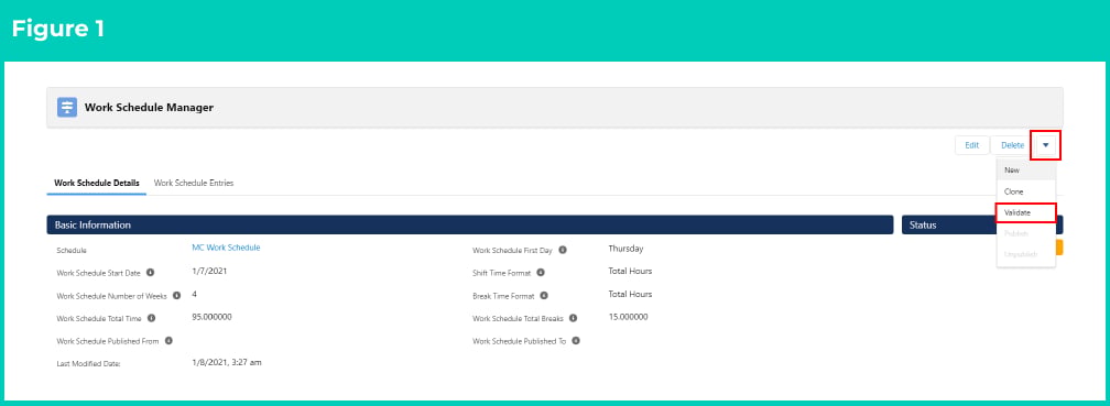 Figure 1: screenshot for QRG Validate, Publish and Unpublish Work Schedules
