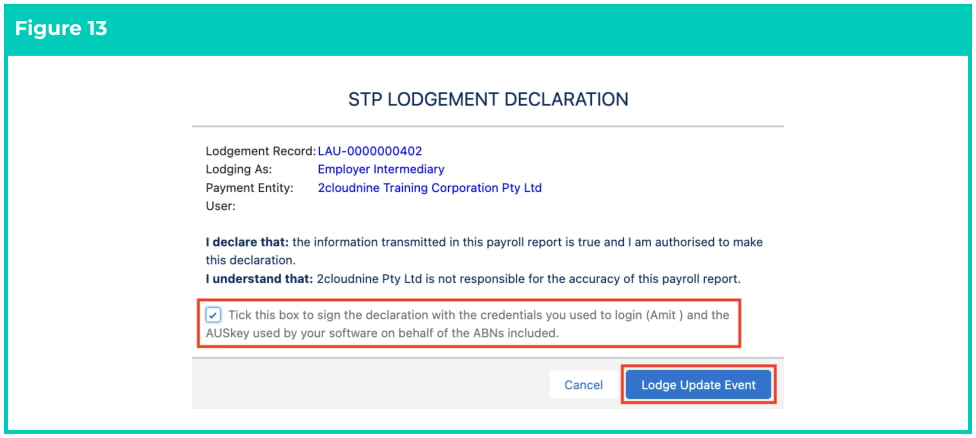 Screenshot from QRG Single Touch Payroll (STP) Lodgements - Update Event