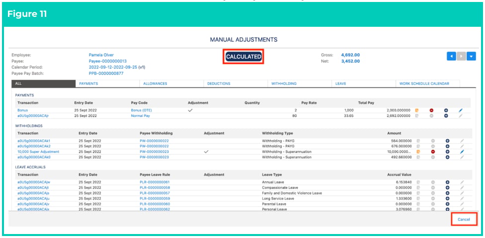 Screenshot from QRG Calculate a single Payee within a Pay Batch