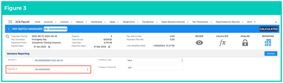 Screenshot from QRG Create a Variance Report