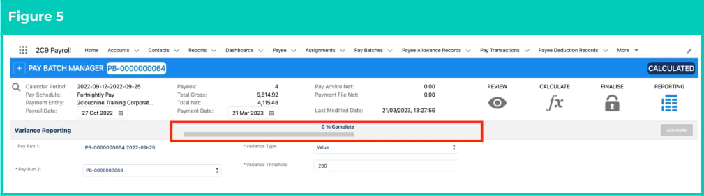 Screenshot from QRG Create a Variance Report