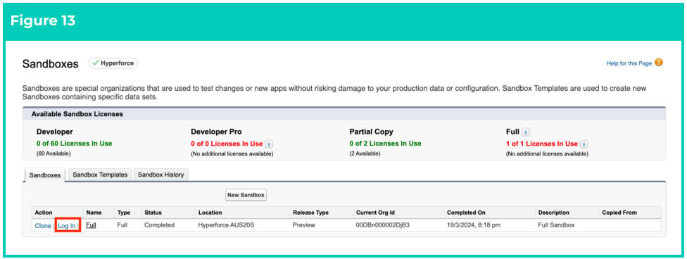Screenshot from 2cloudnine Sandbox Creation & Refresh Guide v1.4