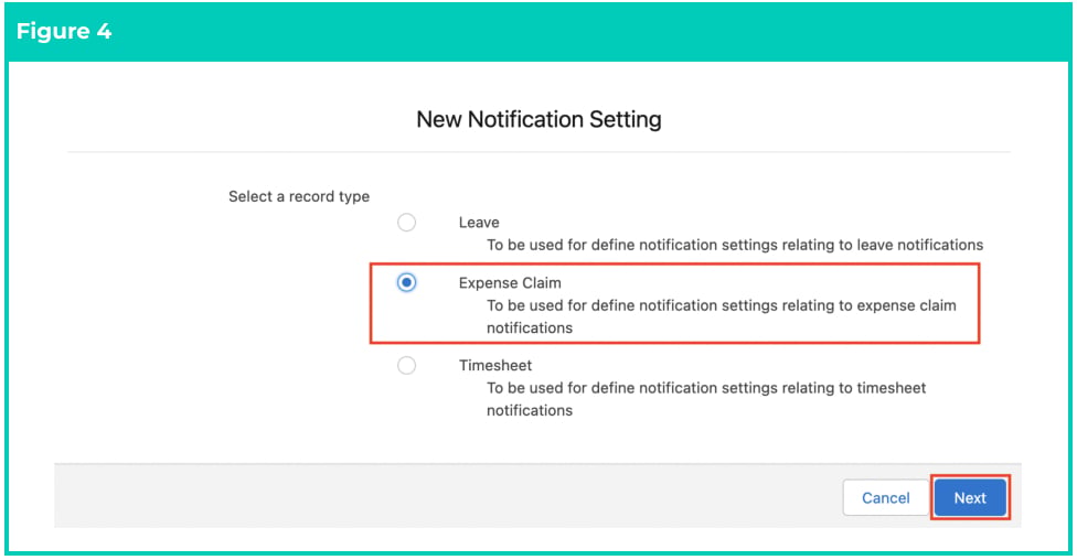 Screenshot from QRG Create Notification Settings - Expense Claim