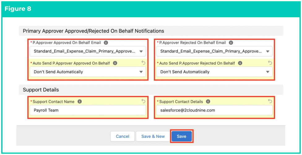 Screenshot from QRG Create Notification Settings - Expense Claim