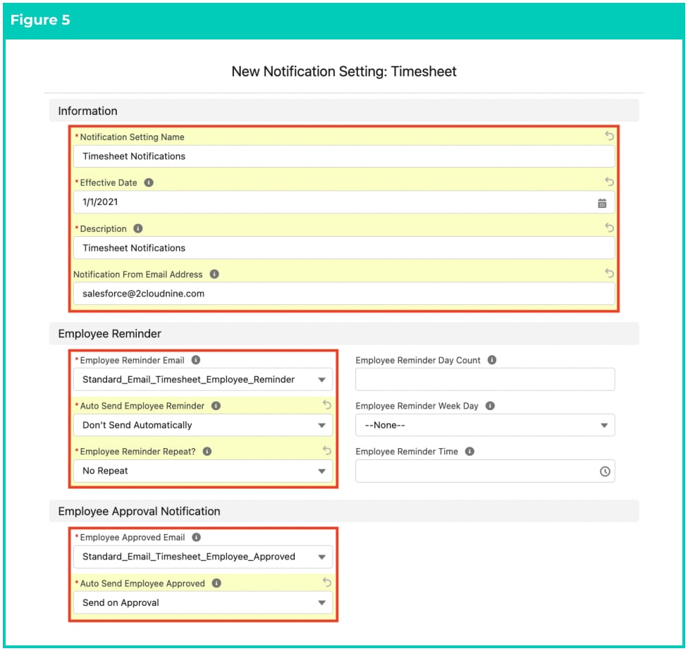 Screenshot from QRG Create Notification Settings - Timesheet