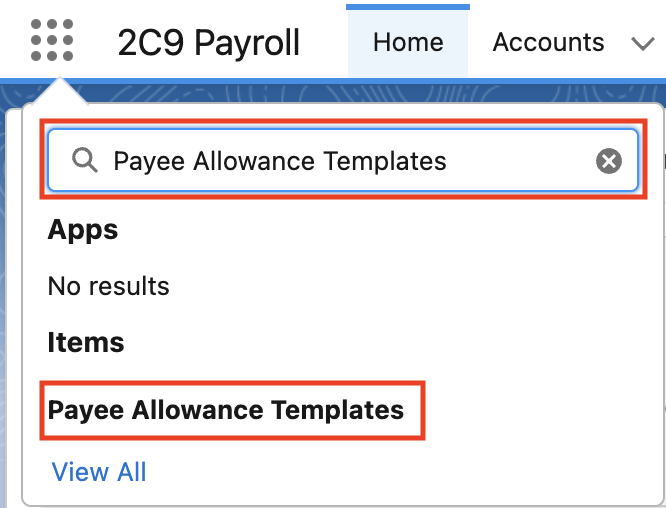 Screenshot from QRG Create a Payee Allowance Template