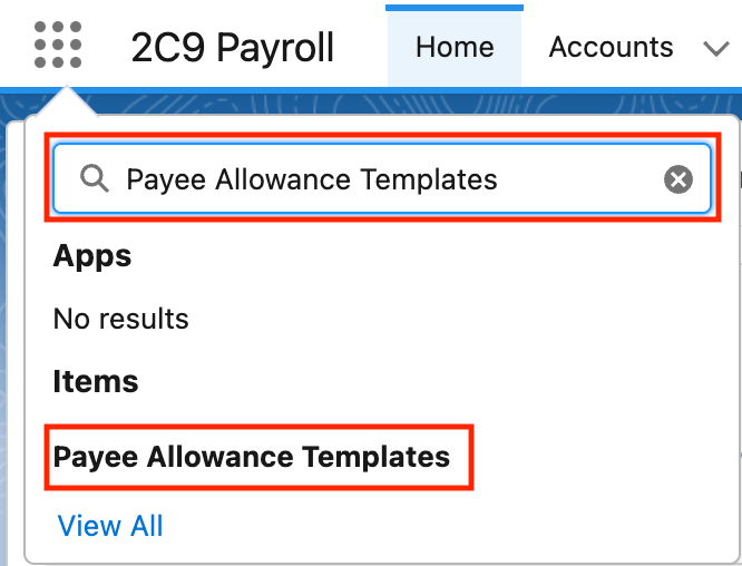 Screenshot from QRG Create a Payee Allowance Template