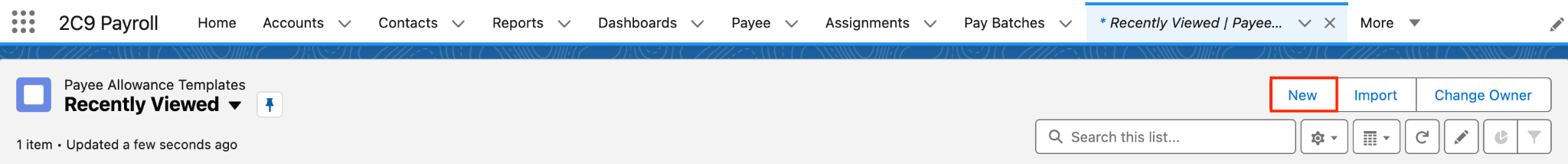 Screenshot from QRG Create a Payee Allowance Template