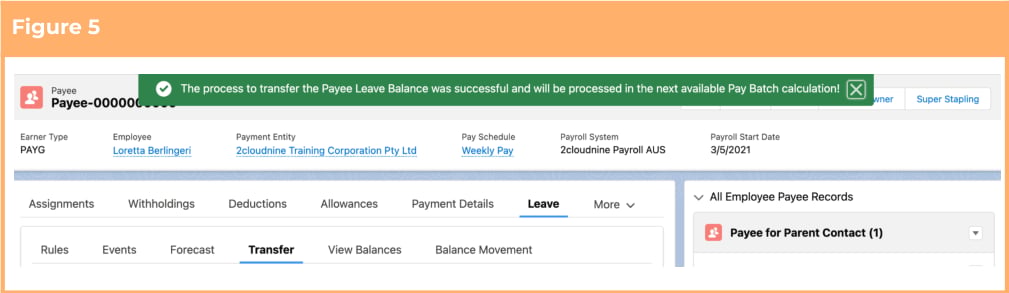 Screenshot from QRG Payee Leave Transfer