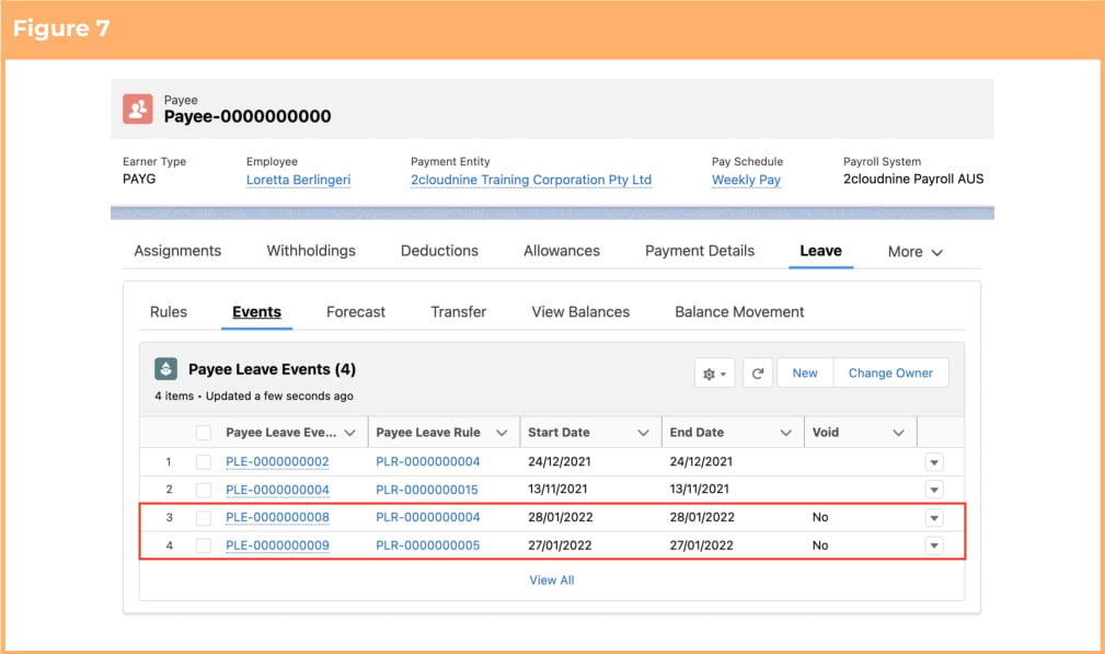 Screenshot from QRG Payee Leave Transfer