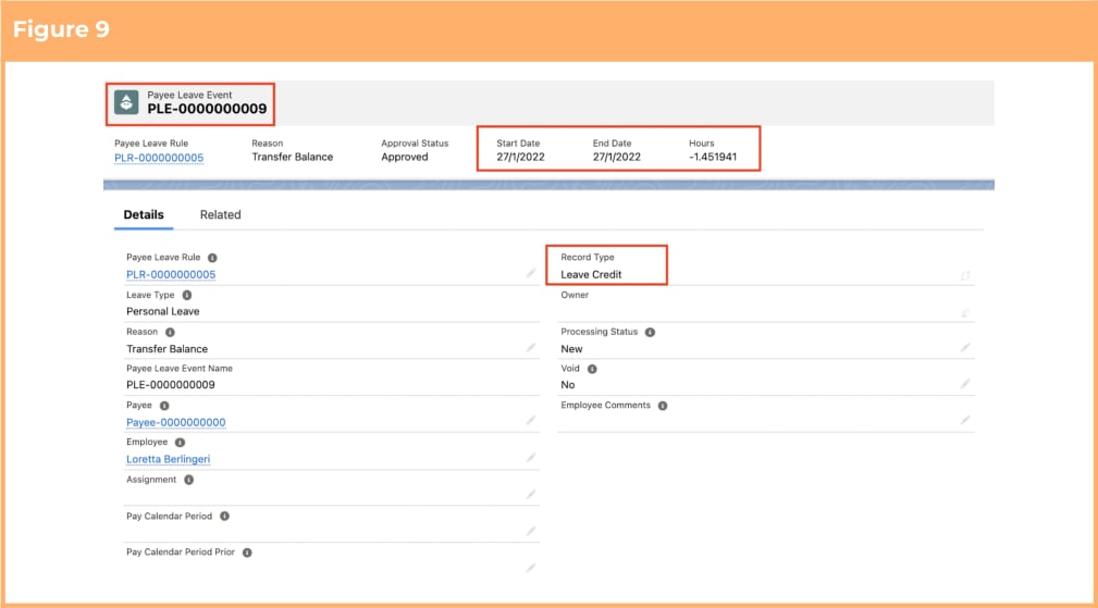 Screenshot from QRG Payee Leave Transfer