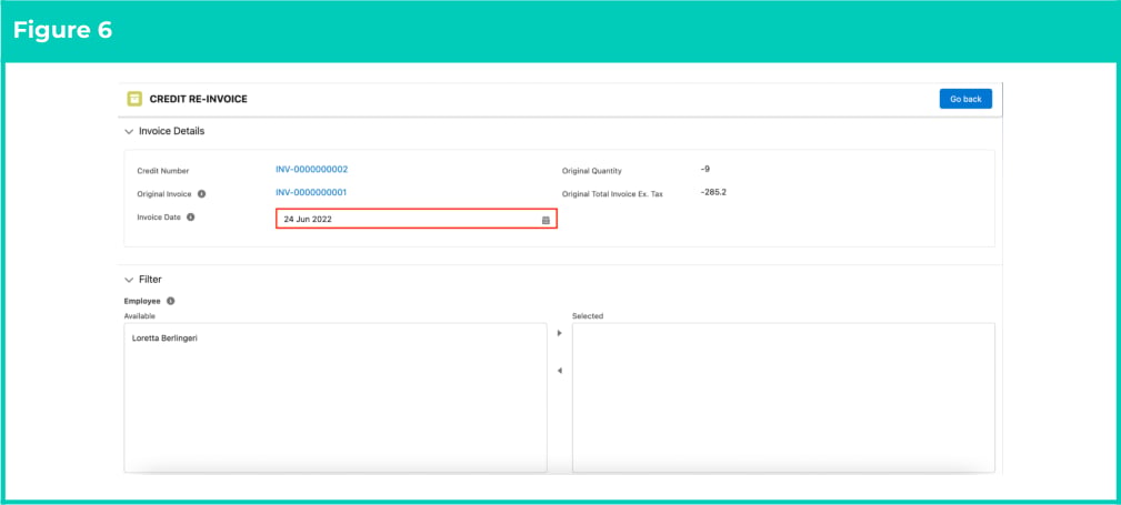 Screenshot from QRG Creating Re-Invoices