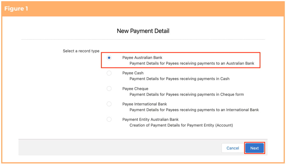 Screenshot from QRG Create Payment Details