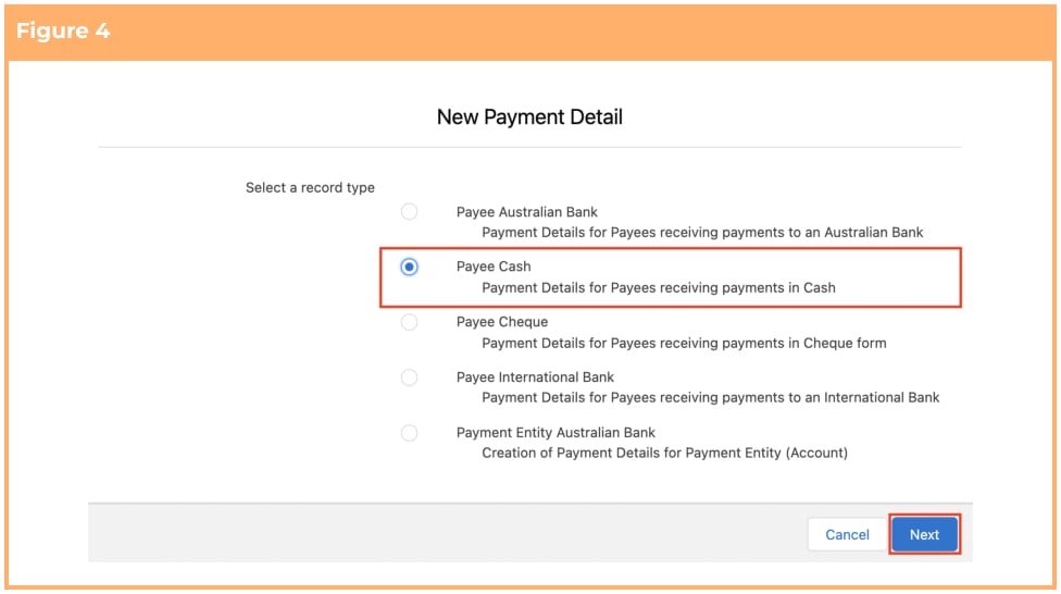 Screenshot from QRG Create Payment Details