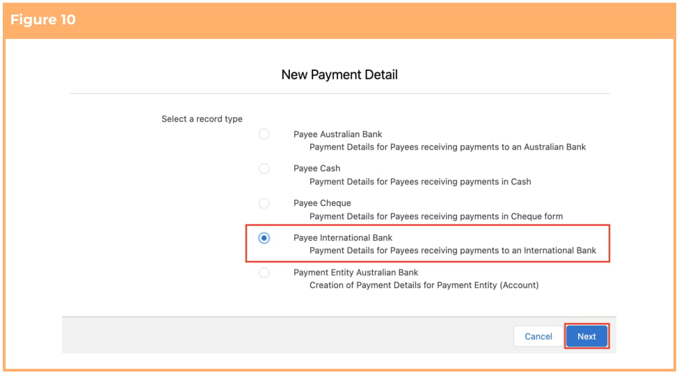 Screenshot from QRG Create Payment Details