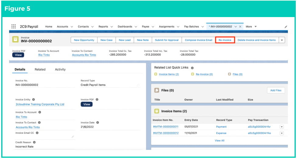 Screenshot from QRG Creating Re-Invoices