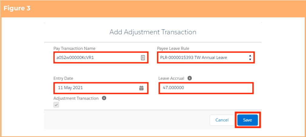 Screenshot from QRG Create Leave Accruals Manually