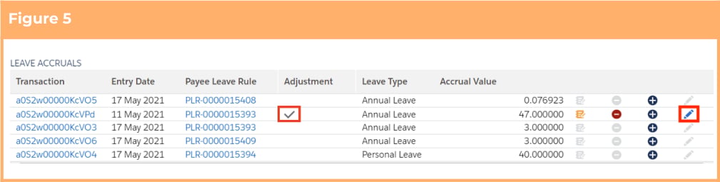 Screenshot from QRG Create Leave Accruals Manually