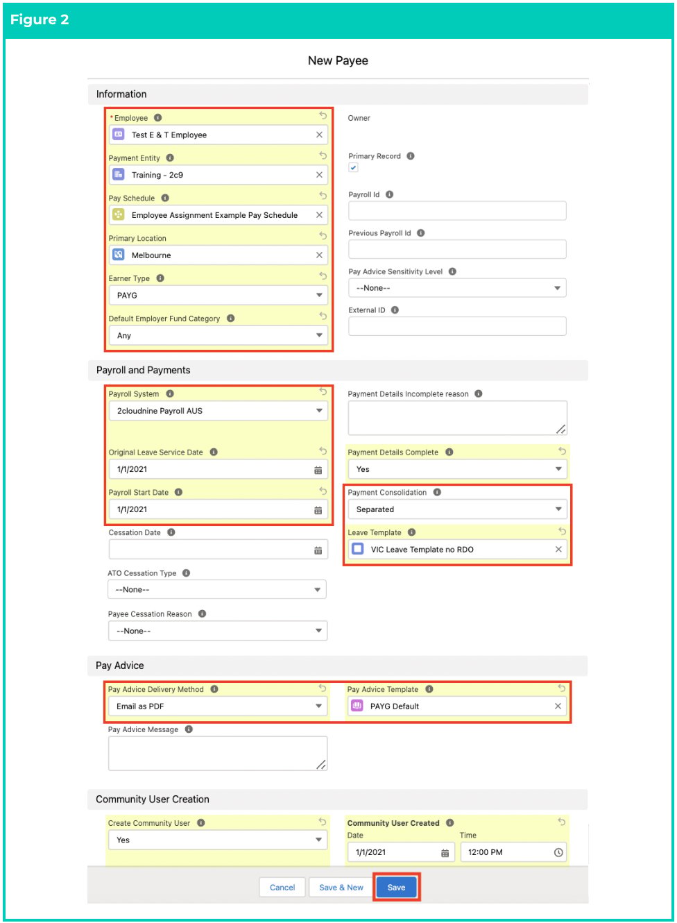 Screenshot from QRG Create a Payee record